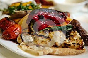 Grilled meat and vegetables photo