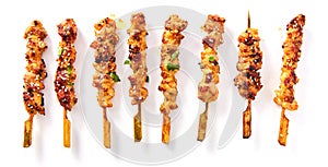 Grilled Meat on Wooden Skewers