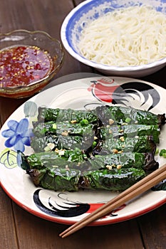 Grilled minced beef wrapped in betel leaf, vietnamese cuisine