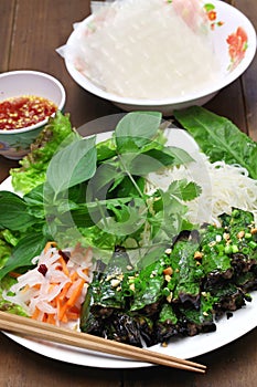 Grilled minced beef wrapped in betel leaf, vietnamese cuisine