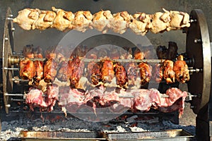 grilled mixed meat at the village festival