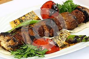 Grilled mushroom and meat kebab