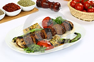 Grilled mushroom and meat kebab