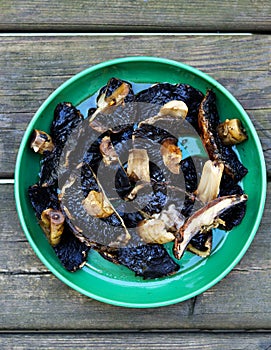 Grilled mushrooms. BBQ background. Summer barbeque