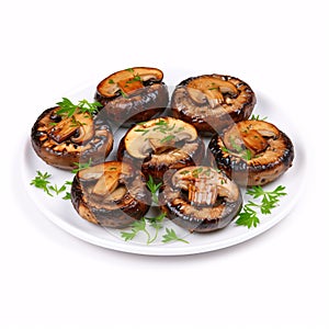 Grilled mushrooms (champignons) top view, ready to devour, on a