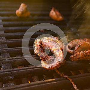 Grilled octopus during a Hawaiian sunset