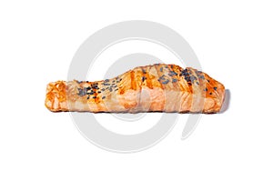 Grilled piece of salmon fillet isolated on white