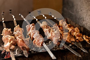 Grilled pieces of delicious rump beef over flames