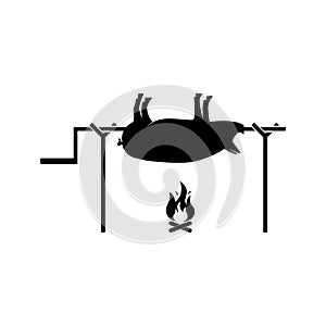 Grilled pig icon. Vector illustration of roasted piglet on white.