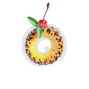 grilled pineapple ring, topped with a maraschino cherry