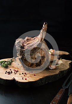 Grilled pork chop with spices, rosemary