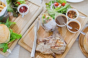 Grilled pork chop steak set