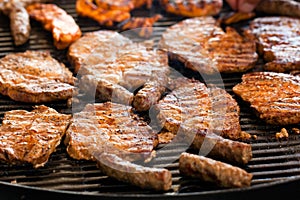 Grilled pork cutlets,on the grillage