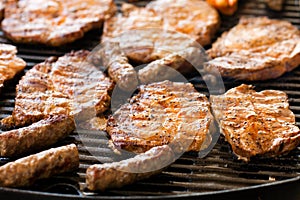 Grilled pork cutlets,on the grillage