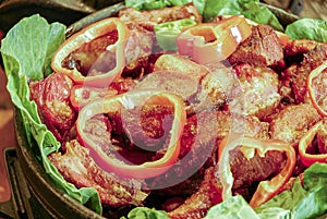Grilled pork with garnishes