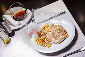 Grilled Pork loin, side dish and Wine