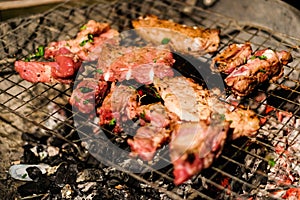 Grilled pork and meat beef ferment with pepper and oyster sauce.