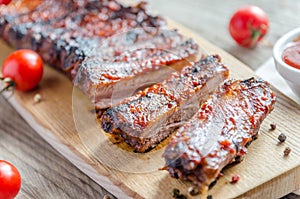 Grilled pork ribs in barbecue sauce