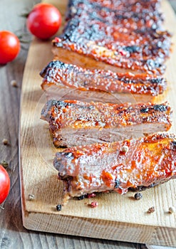 Grilled pork ribs in barbecue sauce