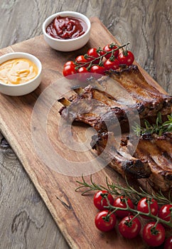 Grilled Pork Ribs On Wooden Board