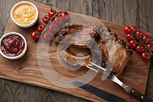 Grilled Pork Ribs On Wooden Board