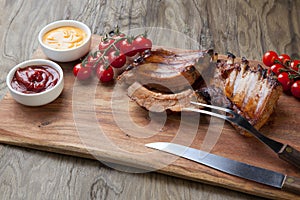 Grilled Pork Ribs On Wooden Board