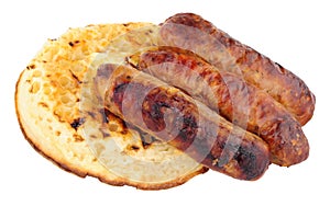 Grilled Pork Sausages On A Buttered Crumpet
