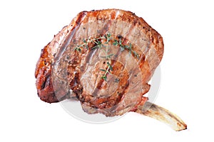 Grilled pork steak isolated on white background