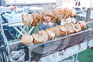 Grilled pork on the stove