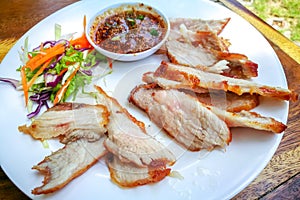 Grilled Pork of Thai food style for eat with Somtum.