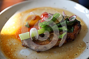 Grilled Porkchop and vegetables on top