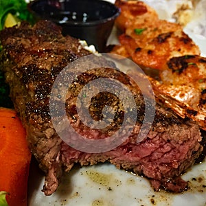 Grilled Rare New York Strip Steak Dinner