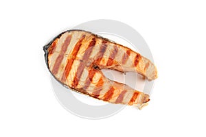 Grilled red fish steak isolated on white