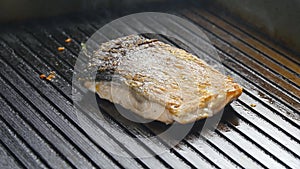 Grilled red fish steak salmon on the grill