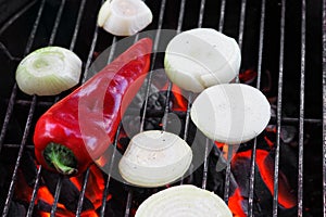 Grilled red pepper and onion