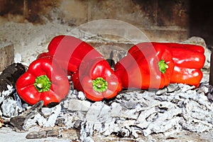 Grilled red peppers ember fire