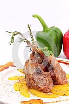 Grilled rib lamb black pepper with souse photo