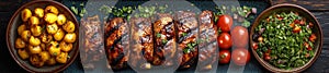 Grilled Ribs with Potatoes and Fresh Salad on the Side photo