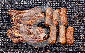 Grilled Romanian meat slices and rolls - mititei, mici