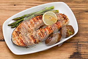 Grilled salmon asparagus and potato