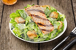 Grilled Salmon Caesar Salad with Croutons