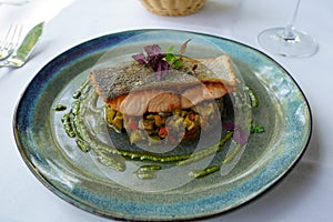 Grilled salmon fillet with ratatouille