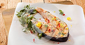 Grilled salmon fillet with spices and herbs