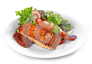 Grilled salmon fillet and vegetables