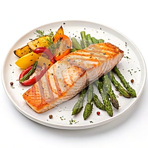 Grilled salmon fish steak with fresh vegetables photo