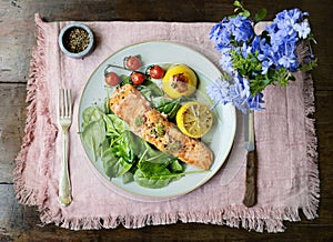 Grilled salmon food photography recipe idea