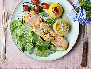 Grilled salmon food photography recipe idea