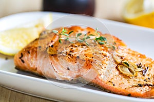 Grilled Salmon with garlic and herb