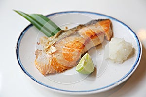 Grilled salmon japanese style shio yaki , Japanese food