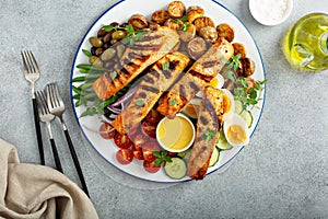 Grilled salmon Nicoise salad